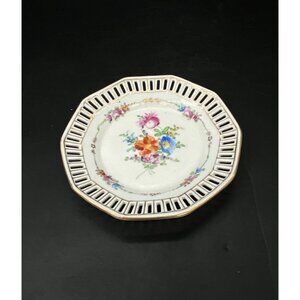 Bavaria Germany 5" Reticulated Floral Plate Hand Painted Schumann ?